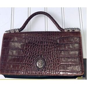 Brighton Black Croc-Embossed Top-Handle Satchel Silver Hardware Convertible Bag